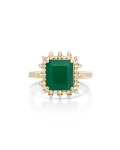 2.94 Cts Emerald and White Diamond Ring in 14K Yellow Gold