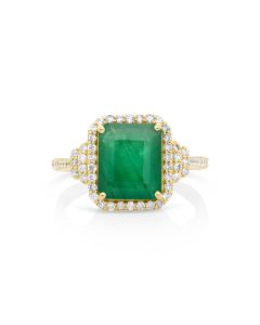 3.28 Cts Emerald and White Diamond Ring in 14K Yellow Gold