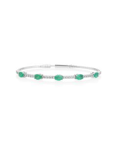 3 Cts Emerald and White Diamond Flex Bangle in 14K White Gold