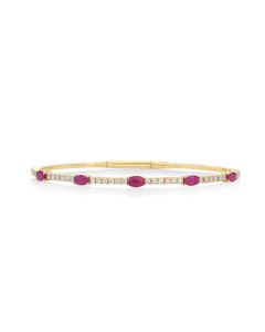 1.15 Cts Ruby and White Diamond Flex Bangle in 14K Yellow Gold