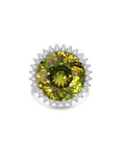 10.52 Cts Sphene and White Diamond Ring in 14K White Gold
