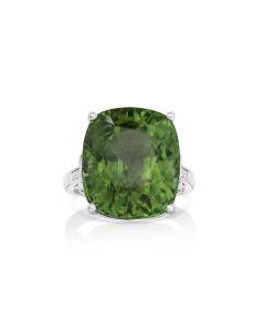 22.91 Cts Peridot and White Diamond Ring in 14K White Gold