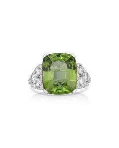 9.17 Cts Peridot and White Diamond Ring in 14K White Gold