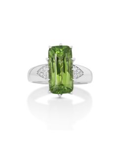 6.3 Cts Peridot and White Diamond Ring in 14K White Gold