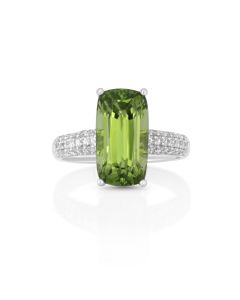 5.65 Cts Peridot and White Diamond Ring in 14K White Gold