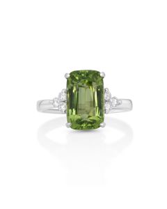 4.88 Cts Peridot and White Diamond Ring in 14K White Gold