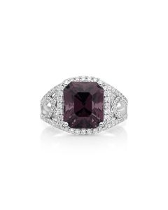 6.7 Cts Purple Spinel and White Diamond Ring in 14K White Gold