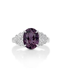 3.32 Cts Purple Spinel and White Diamond Ring in 14K White Gold