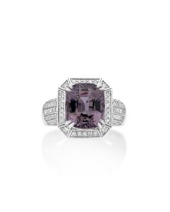 5.4 Cts Purple Spinel and White Diamond Ring in 14K White Gold