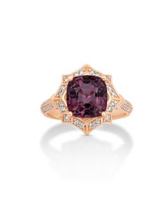 3.9 Cts Purple Spinel and White Diamond Ring in 14K Rose Gold