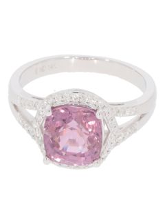 3.05 Cts Spinel and White Diamond Ring in 14K White Gold