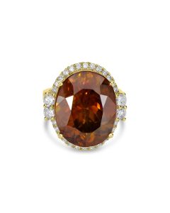 24.55 Cts Sphalerite and White Diamond Ring in 14K Yellow Gold