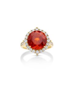 7.31 Cts Sphalerite and White Diamond Ring in 14K Yellow Gold