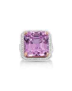 26.78 Cts Kunzite and White Diamond Ring in 14K Two Tone
