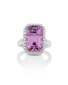 11.24 Cts Kunzite and White Diamond Ring in 14K Two Tone