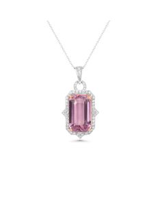8.51 Cts Kunzite and White Diamond Pendant in 14K Two Tone