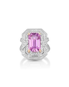6.42 Cts Kunzite and White Diamond Ring in 14K Two Tone
