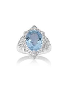 4.96 Cts Aquamarine and White Diamond Ring in 14K White Gold