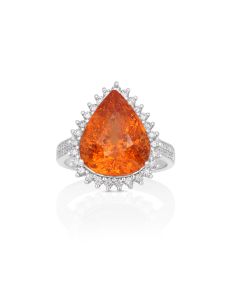 10.33 Cts Spessartite and White Diamond Ring in 14K White Gold