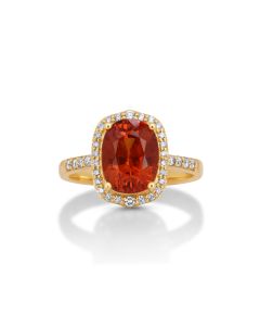 4.47 Cts Spessartite and White Diamond Ring in 14K Yellow Gold
