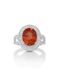 5.16 Cts Spessartite and White Diamond Ring in 14K White Gold