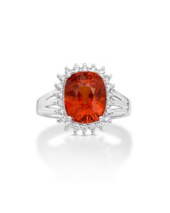5.46 Cts Spessartite and White Diamond Ring in 14K White Gold