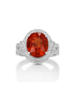 8.65 Cts Spessartite and White Diamond Ring in 14K White Gold