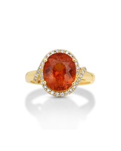5.25 Cts Spessartite and White Diamond Ring in 14K Yellow Gold
