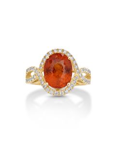 5.06 Cts Spessartite and White Diamond Ring in 14K Yellow Gold