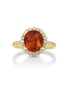 4.26 Cts Spessartite and White Diamond Ring in 14K Yellow Gold