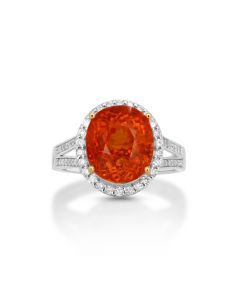 9.12 Cts Spessartite and White Diamond Ring in 14K Two Tone