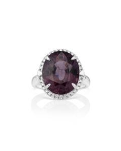 10.75 Cts Purple Spinel and White Diamond Ring in 14K White Gold