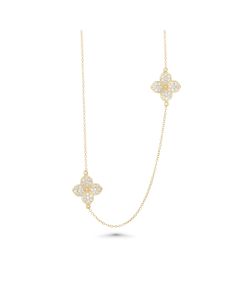 White Diamond Station Necklace in 14K Yellow Gold