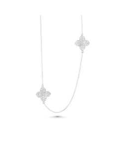 White Diamond Station Necklace in 14K White Gold