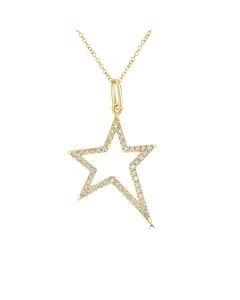 0.27 Cts White Diamond Star Pendant in 14K Yellow Gold