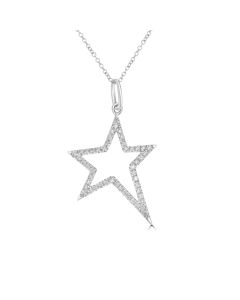 0.27 Cts White Diamond Star Pendant in 14K White Gold