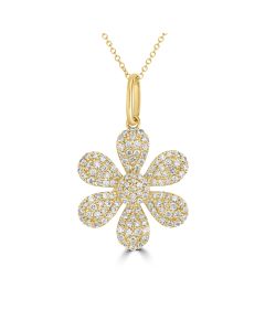 0.67 Cts White Diamond Flower Pendant in 14K Yellow Gold