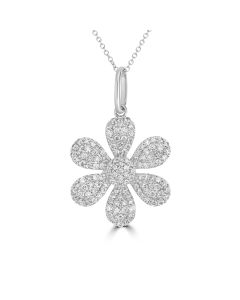0.67 Cts White Diamond Flower Pendant in 14K White Gold