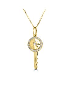 0.10 Cts White Diamond Key Pendant in 14K Yellow Gold