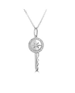 0.10 Cts White Diamond Key Pendant in 14K White Gold