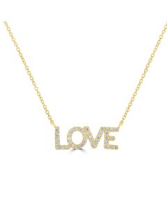 0.17 Cts White Diamond Love Necklace in 14K Yellow Gold
