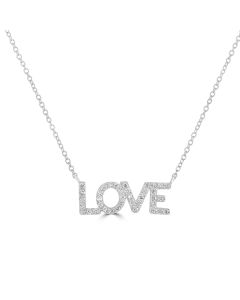 0.17 Cts White Diamond Love Necklace in 14K White Gold
