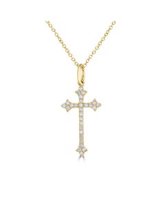 0.13 Cts White Diamond Cross Pendant in 14K Yellow Gold