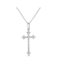 0.13 Cts White Diamond Cross Pendant in 14K White Gold