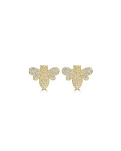 0.32 Cts White Diamond Bee Stud Earring in 14K Yellow Gold