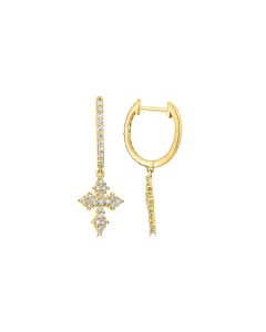 0.54 Cts White Diamond Cross Earring in 14K Yellow Gold
