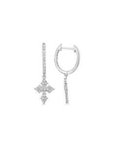 0.54 Cts White Diamond Cross Earring in 14K White Gold