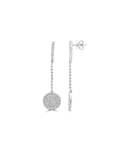 0.92 Cts White Diamond Dangle Earring in 14K White Gold
