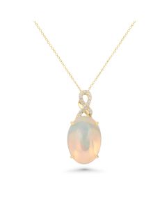 6.91 Cts White Opal and White Diamond Pendant in 14K Yellow Gold