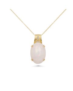 7.97 Cts White Opal and White Diamond Pendant in 14K Yellow Gold